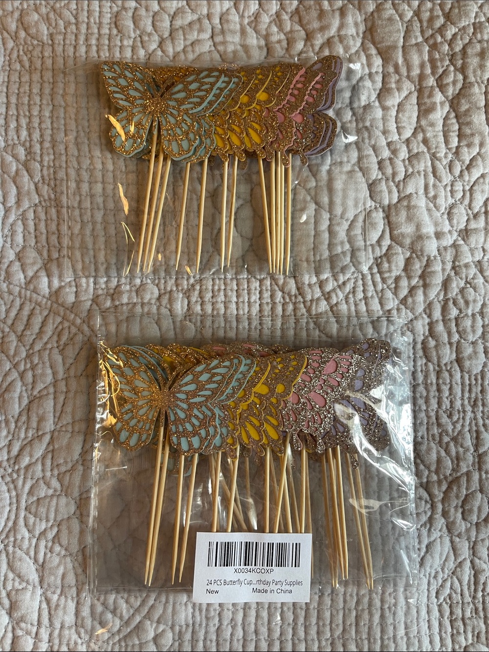 Butterfly Party Picks - Multicolor Glitter Cupcake Toppers